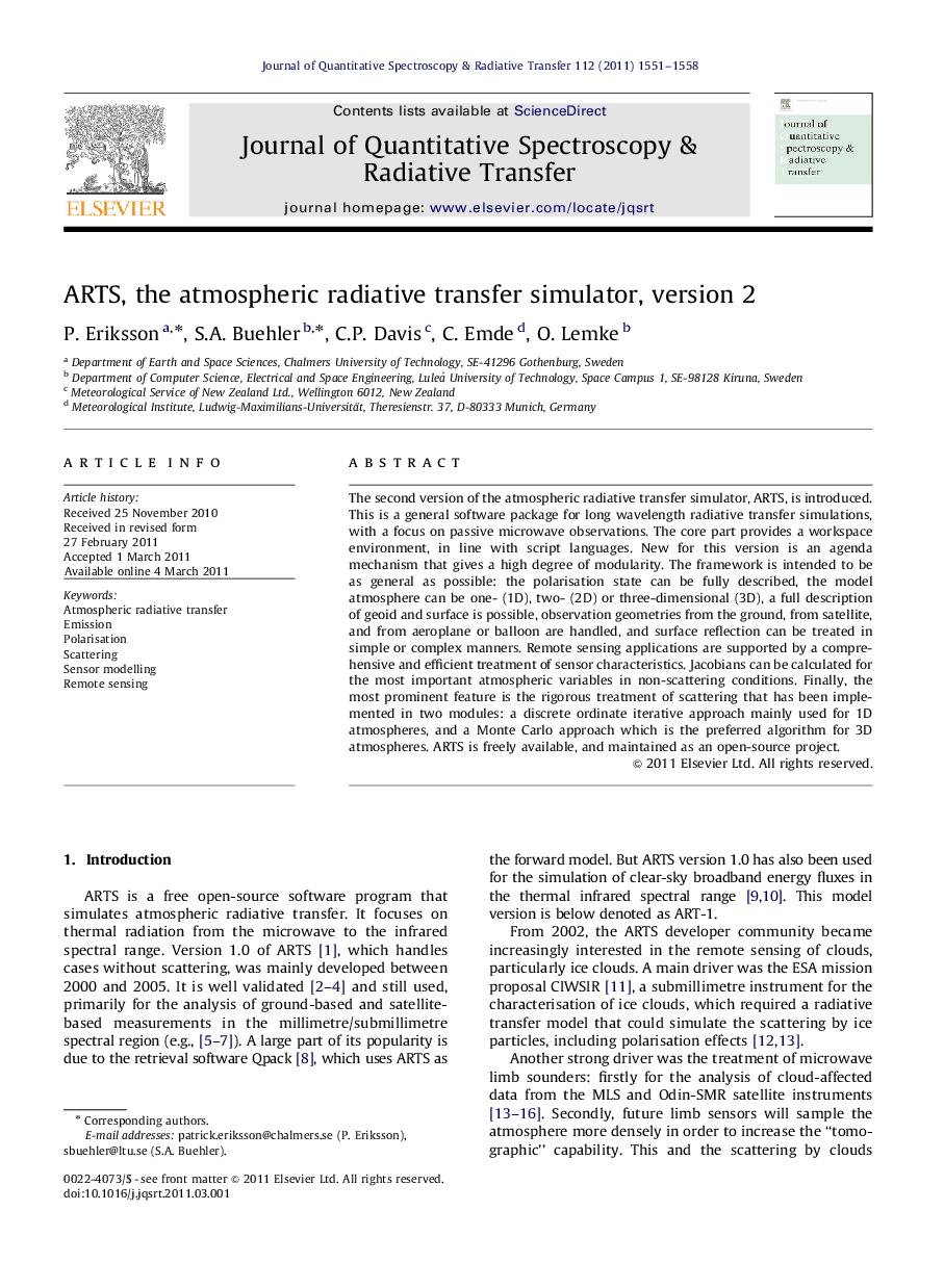 ARTS, the atmospheric radiative transfer simulator, version 2