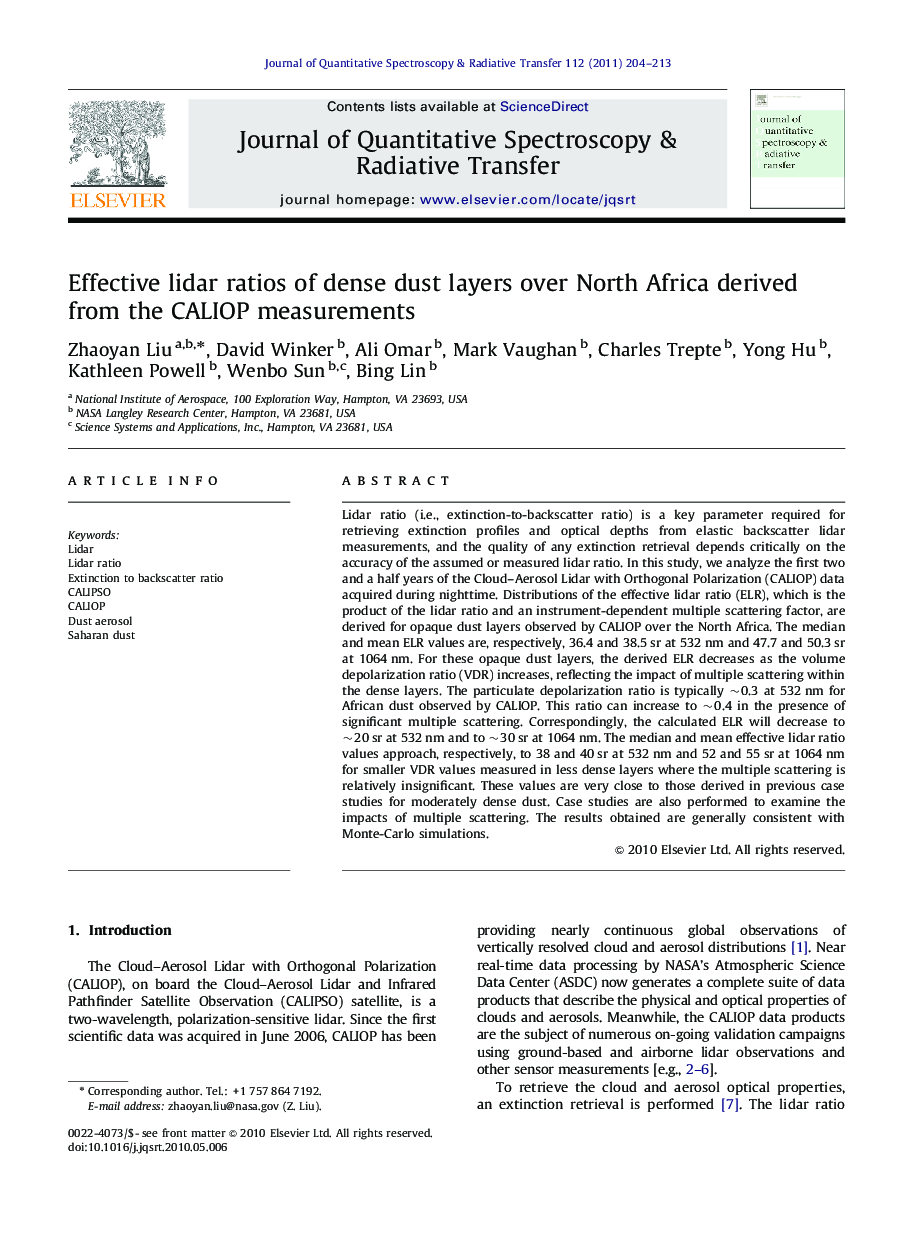 Effective lidar ratios of dense dust layers over North Africa derived from the CALIOP measurements