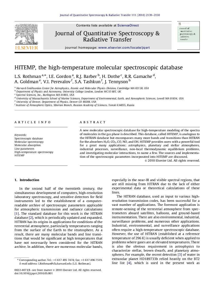 HITEMP, the high-temperature molecular spectroscopic database