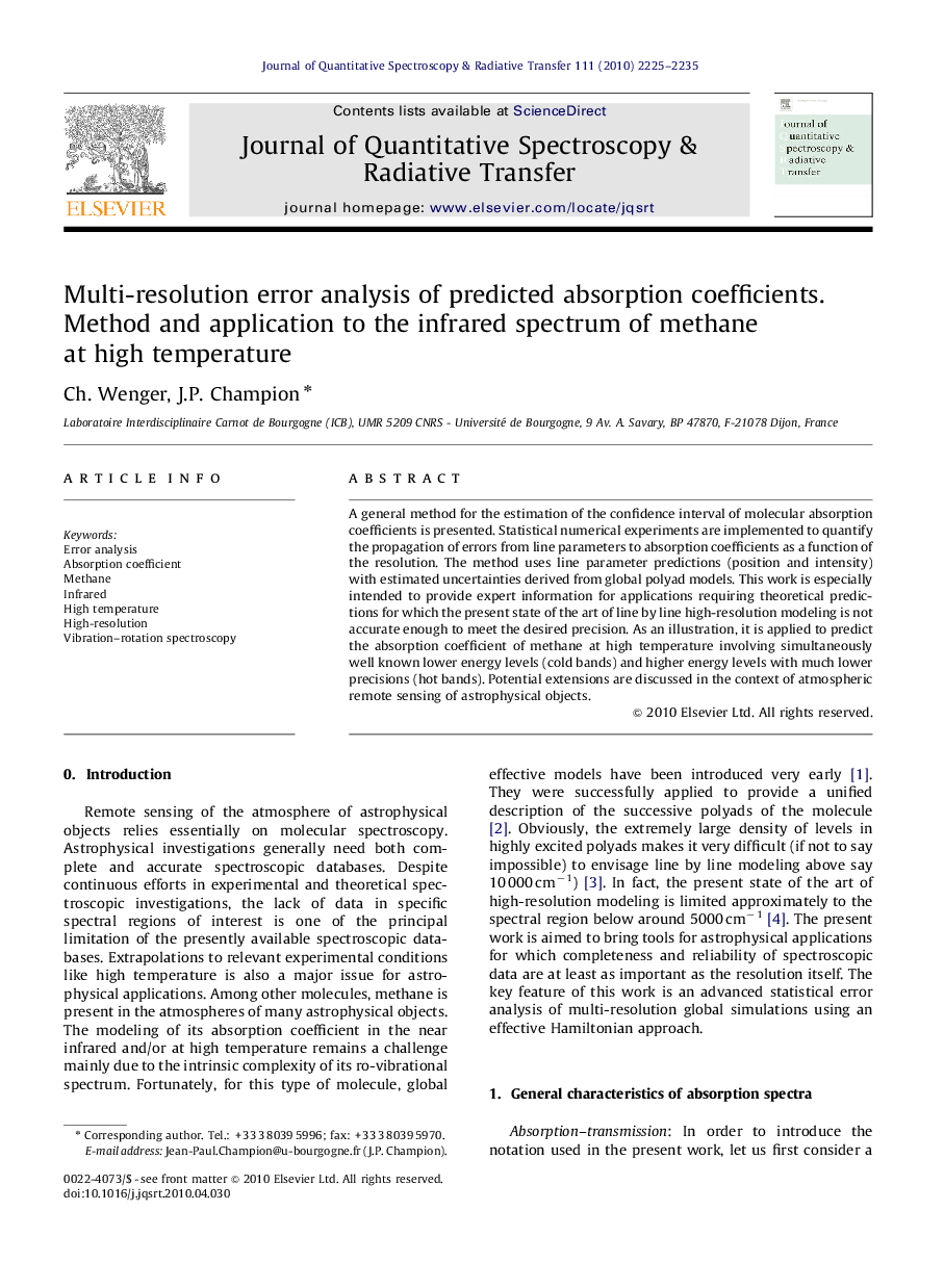 Multi-resolution error analysis of predicted absorption coefficients. Method and application to the infrared spectrum of methane at high temperature