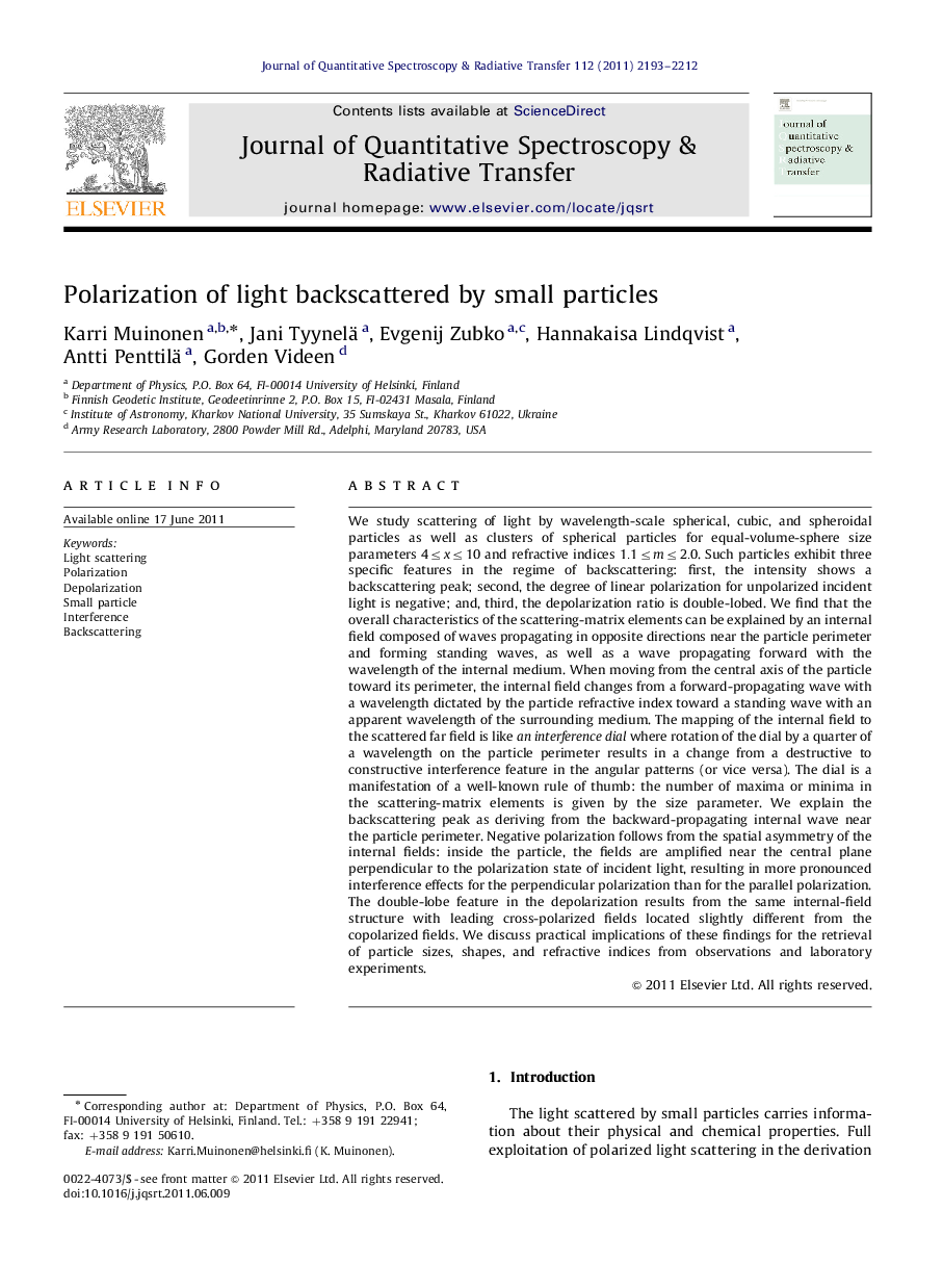 Polarization of light backscattered by small particles