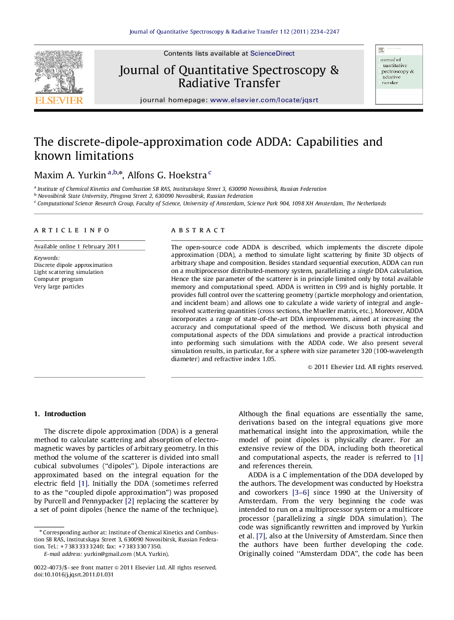 The discrete-dipole-approximation code ADDA: Capabilities and known limitations