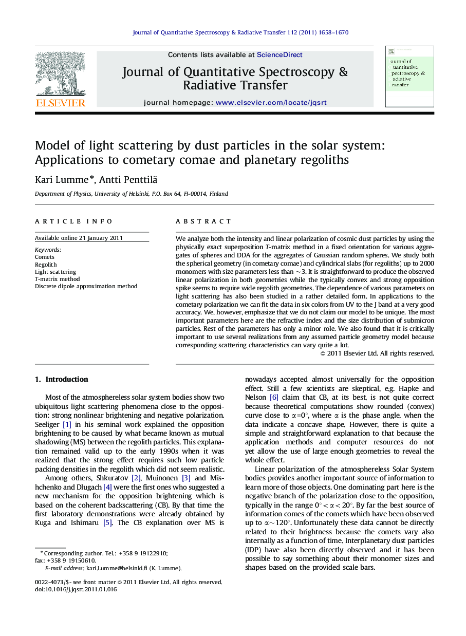 Model of light scattering by dust particles in the solar system: Applications to cometary comae and planetary regoliths