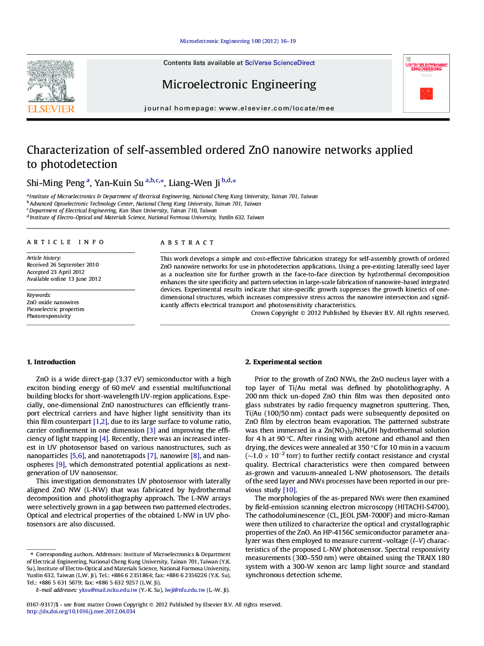 Characterization of self-assembled ordered ZnO nanowire networks applied to photodetection