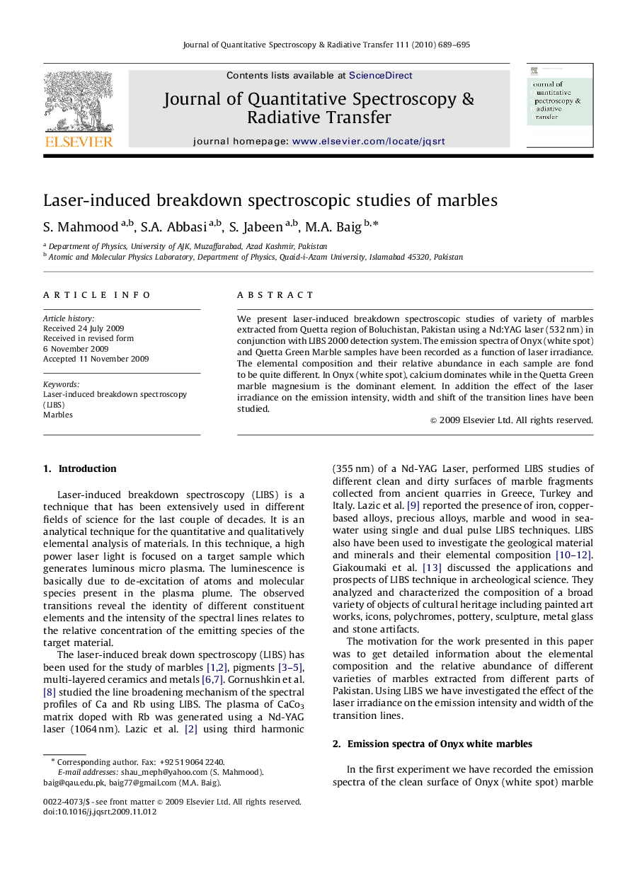 Laser-induced breakdown spectroscopic studies of marbles