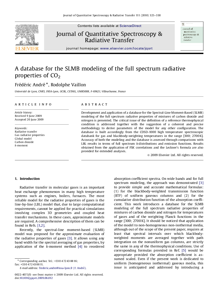 A database for the SLMB modeling of the full spectrum radiative properties of CO2