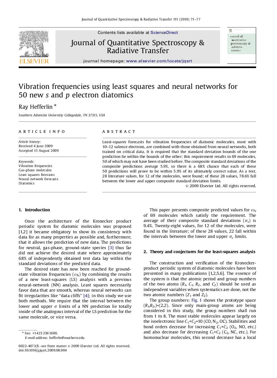 Vibration frequencies using least squares and neural networks for 50 new s and p electron diatomics