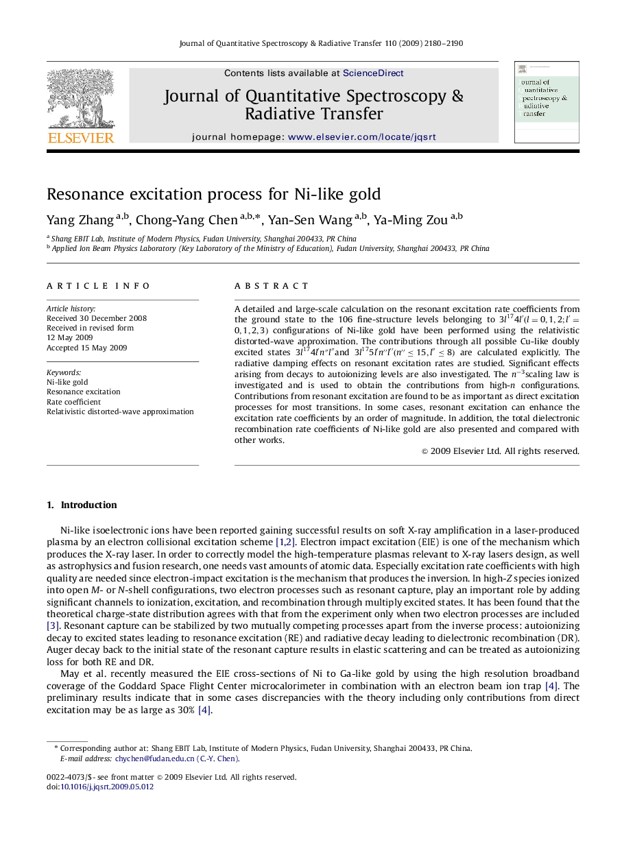 Resonance excitation process for Ni-like gold