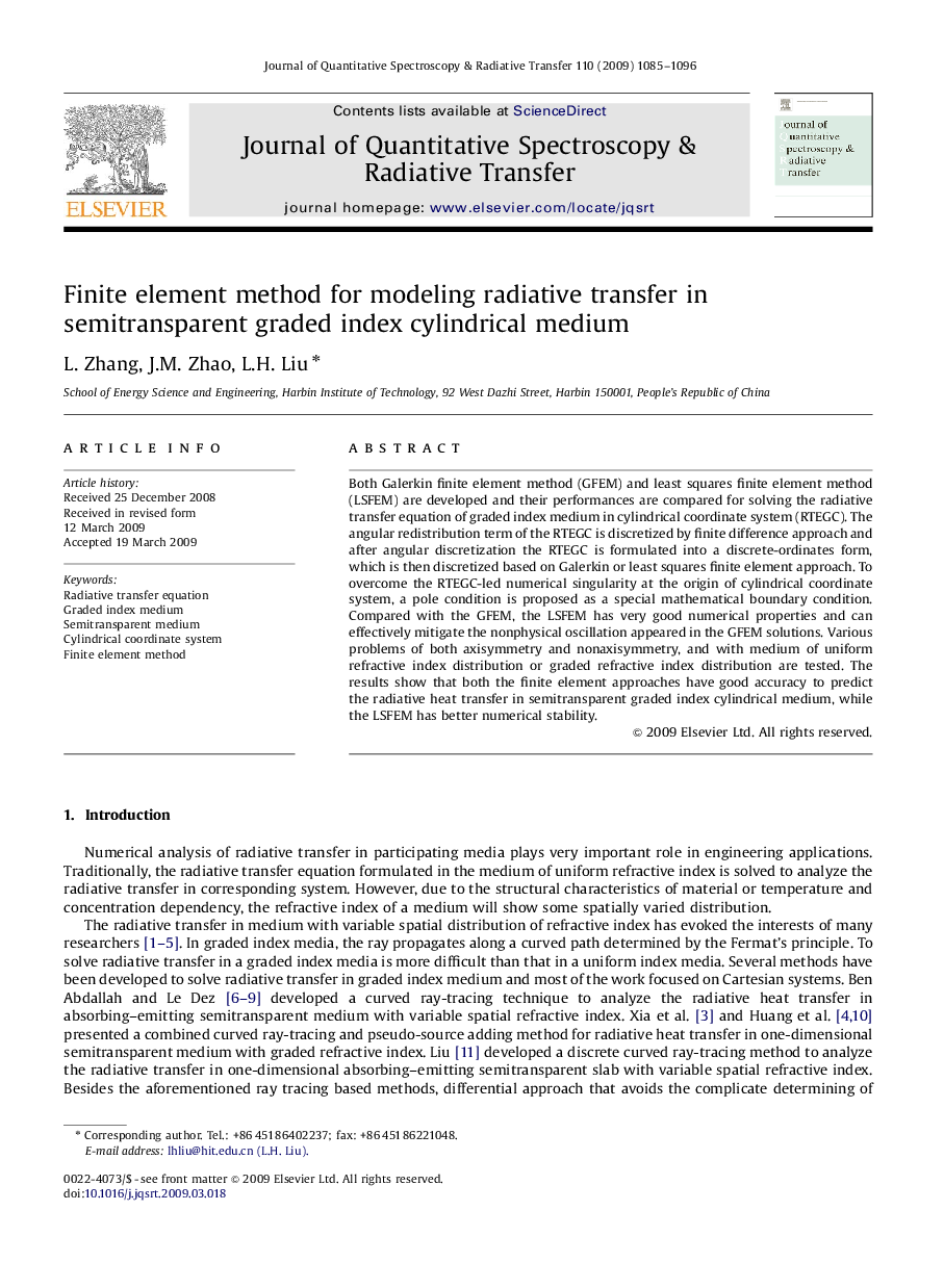 Finite element method for modeling radiative transfer in semitransparent graded index cylindrical medium