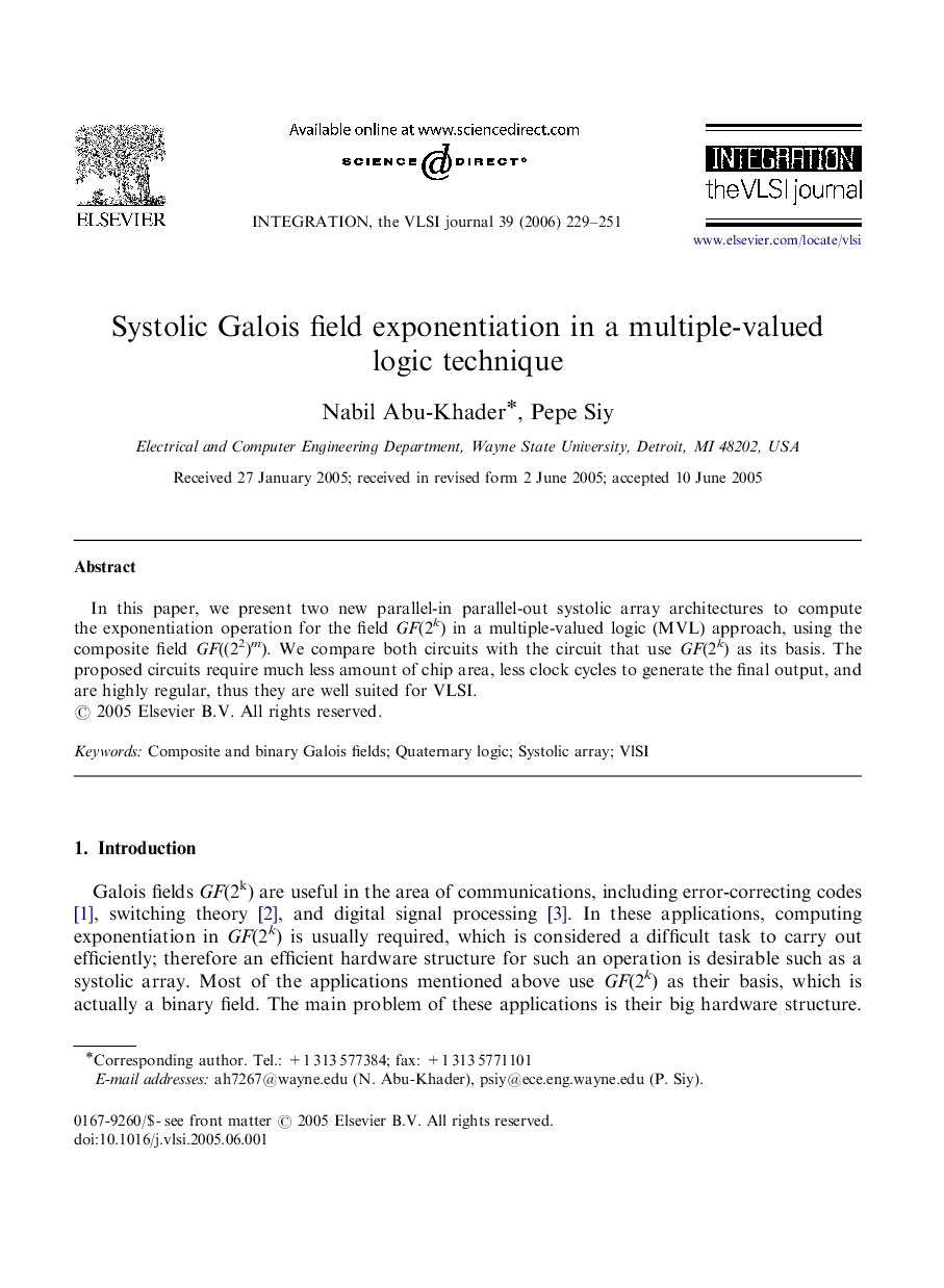 Systolic Galois field exponentiation in a multiple-valued logic technique