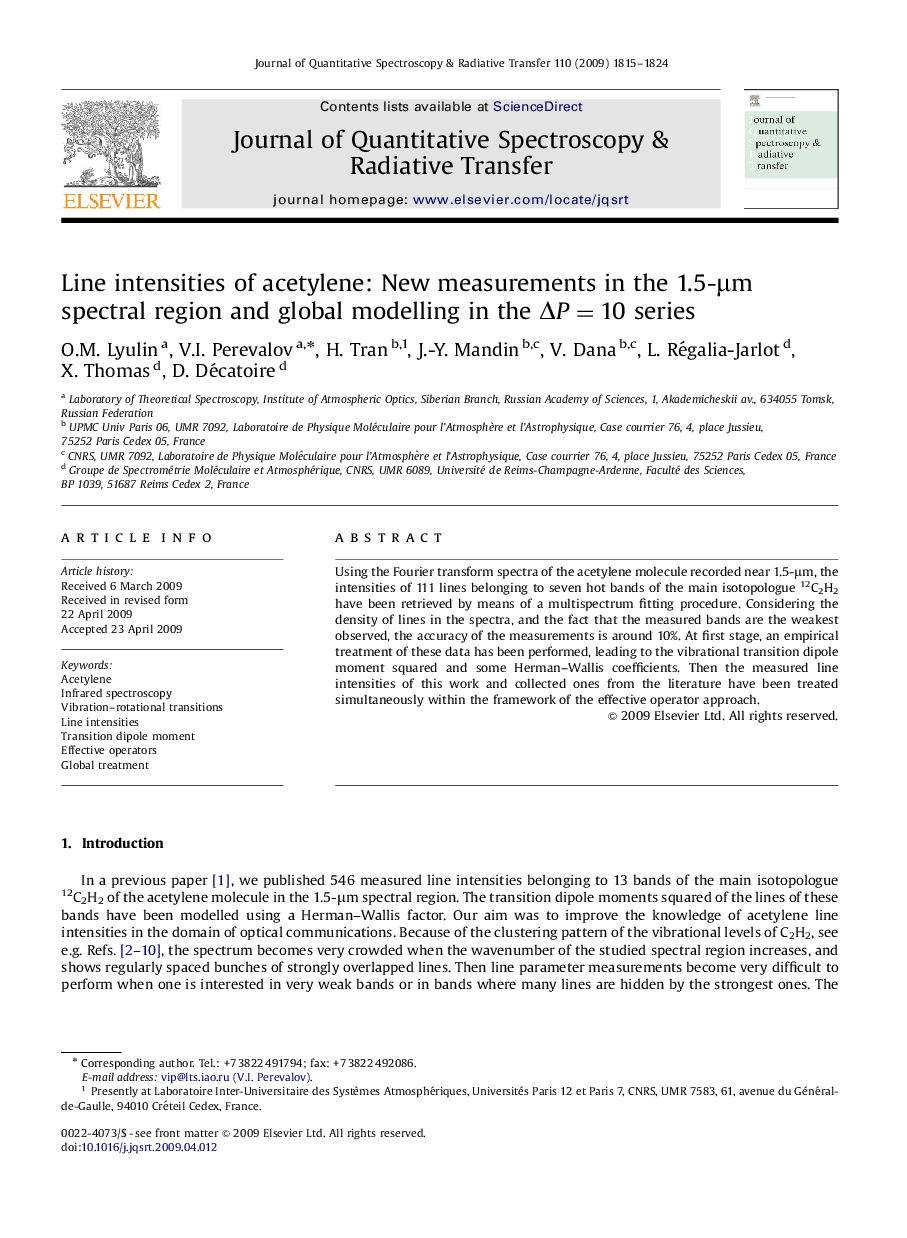 Line intensities of acetylene: New measurements in the 1.5-Î¼m spectral region and global modelling in the ÎP=10 series