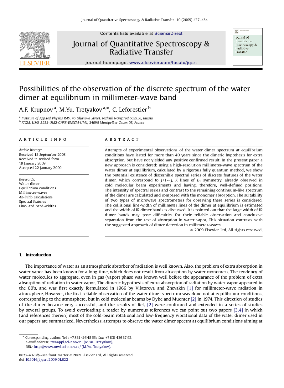 Possibilities of the observation of the discrete spectrum of the water dimer at equilibrium in millimeter-wave band