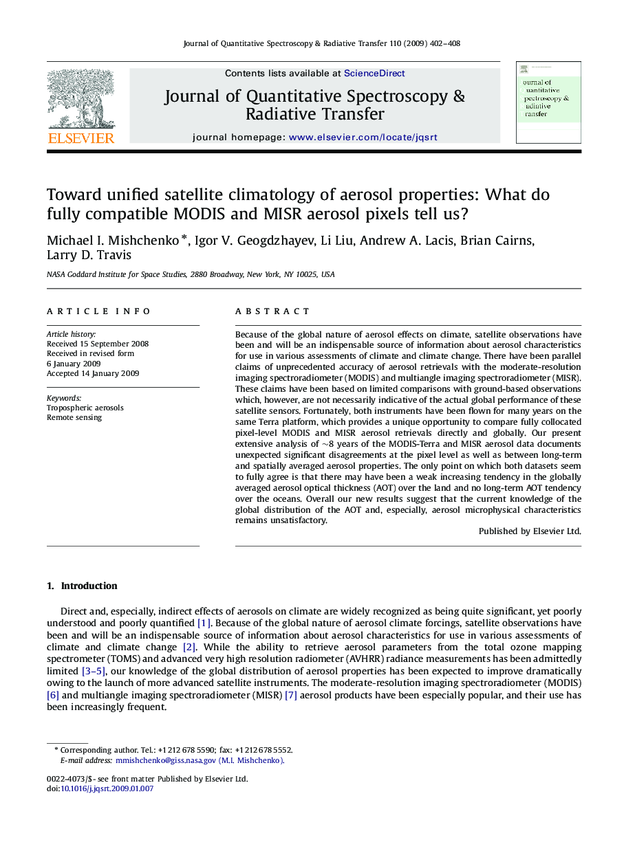 Toward unified satellite climatology of aerosol properties: What do fully compatible MODIS and MISR aerosol pixels tell us?