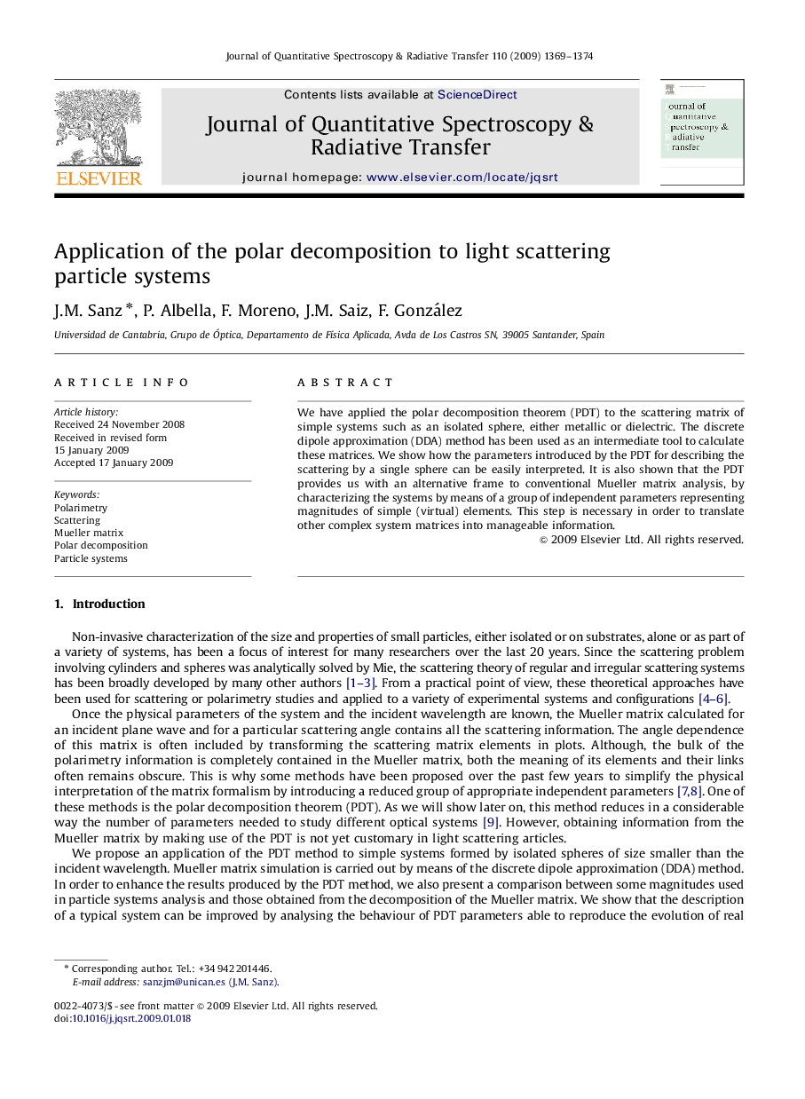 Application of the polar decomposition to light scattering particle systems