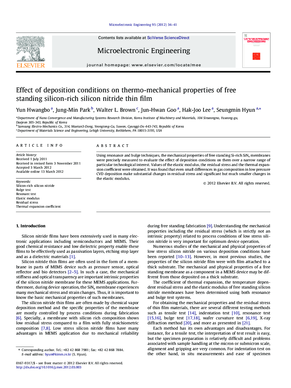 Effect of deposition conditions on thermo-mechanical properties of free standing silicon-rich silicon nitride thin film