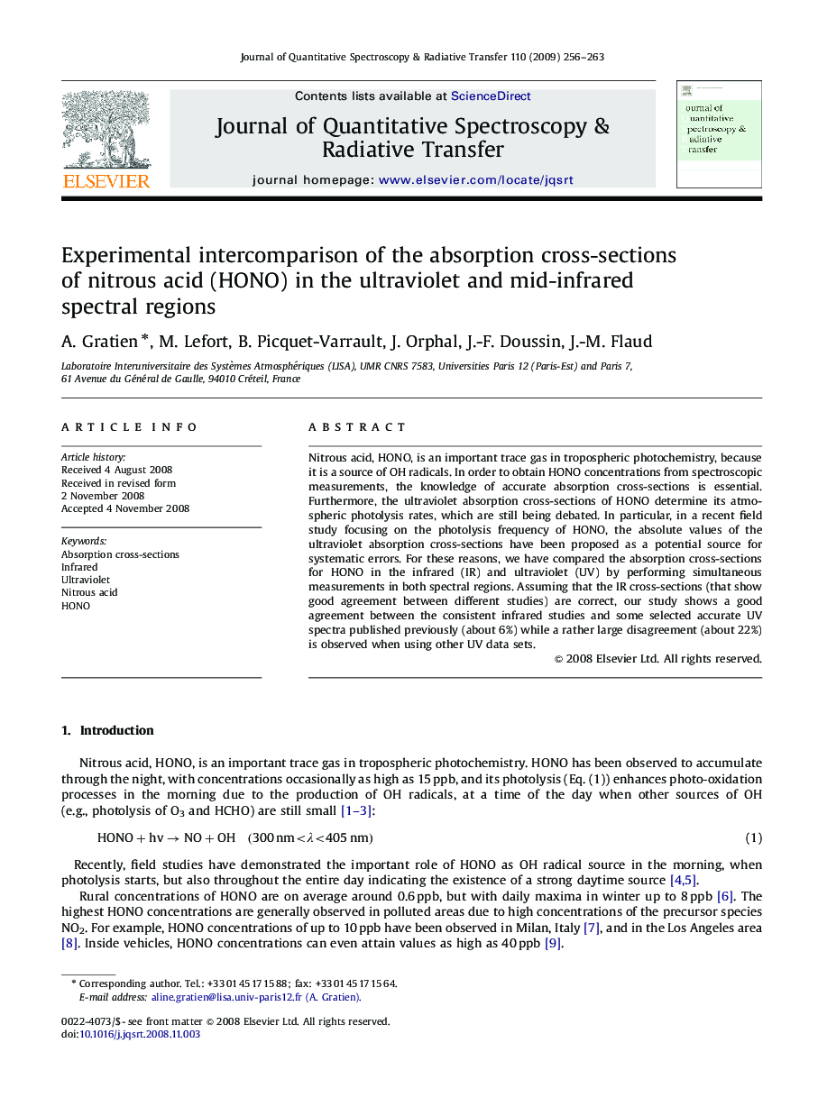 Experimental intercomparison of the absorption cross-sections of nitrous acid (HONO) in the ultraviolet and mid-infrared spectral regions