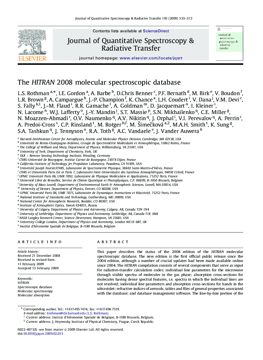 The HITRAN 2008 molecular spectroscopic database