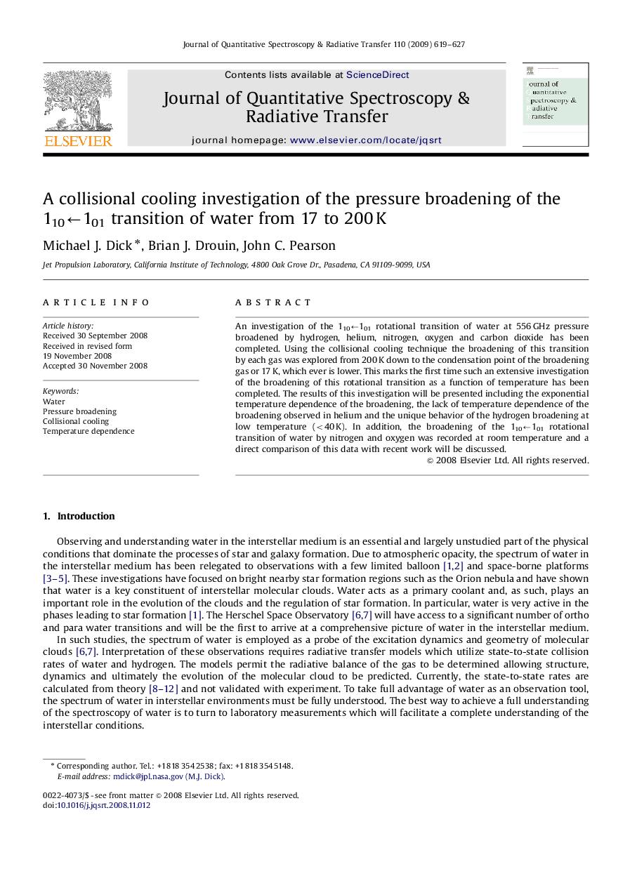 A collisional cooling investigation of the pressure broadening of the 110â101 transition of water from 17 to 200 K