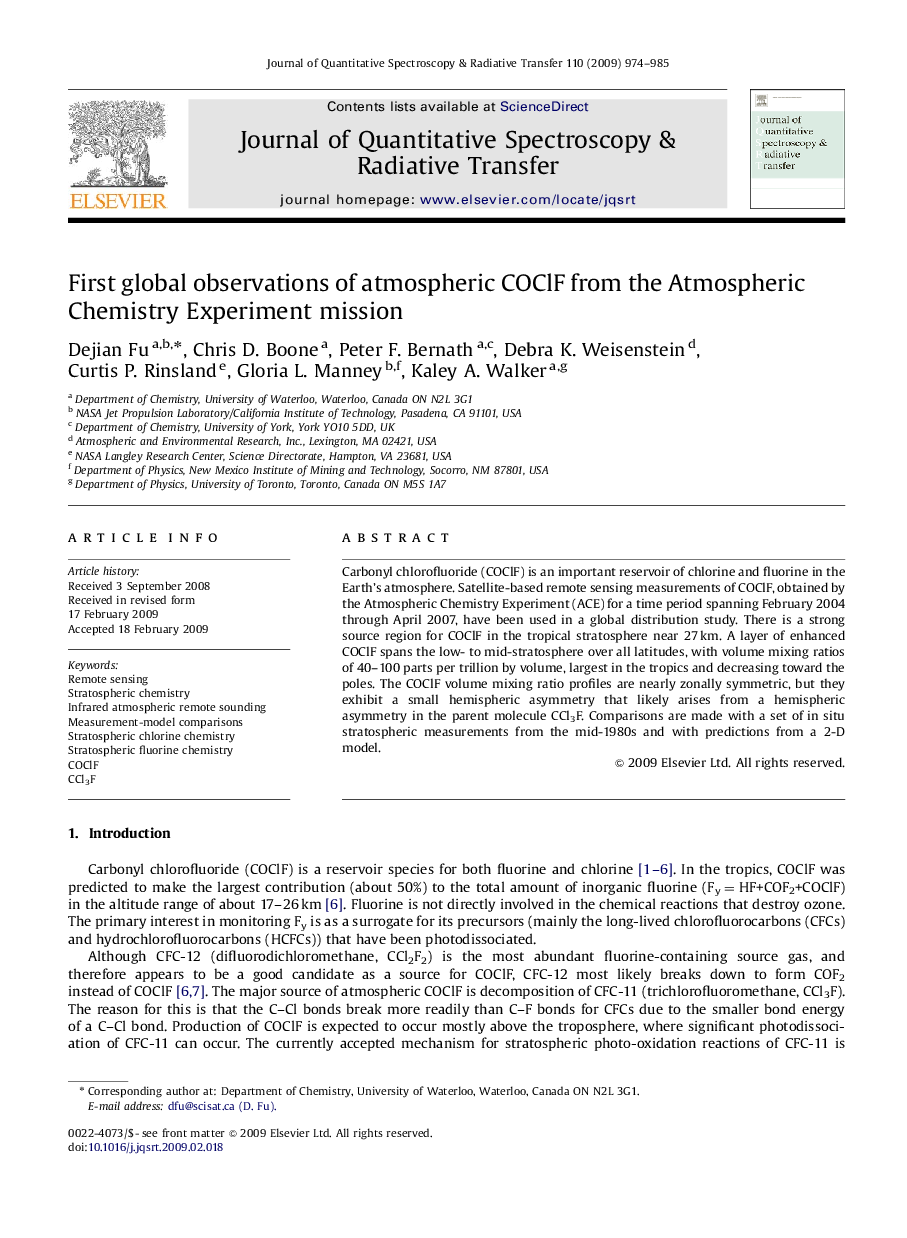 First global observations of atmospheric COClF from the Atmospheric Chemistry Experiment mission