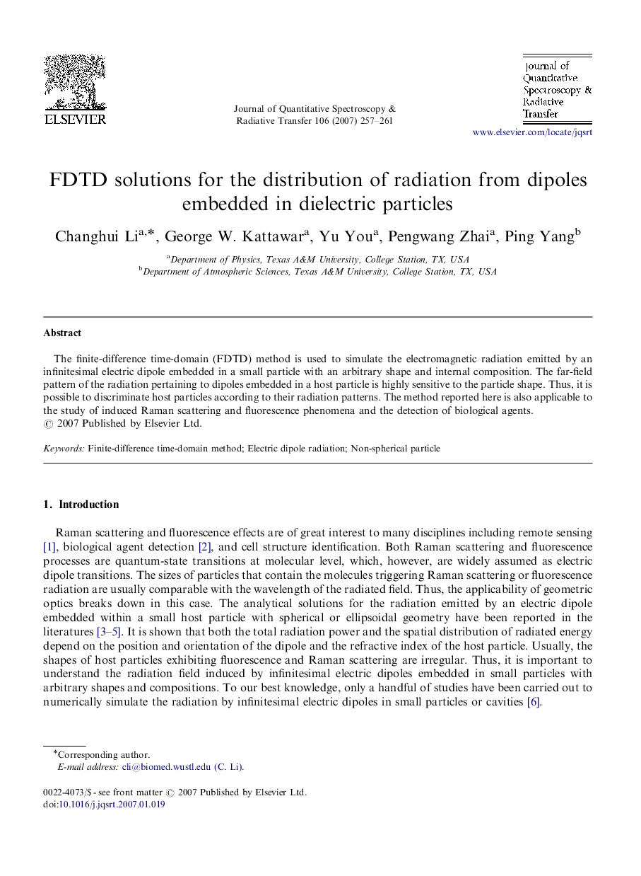 FDTD solutions for the distribution of radiation from dipoles embedded in dielectric particles