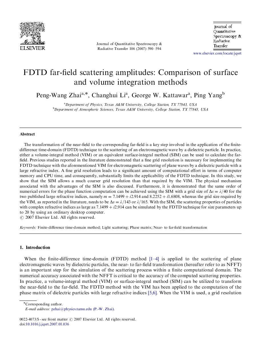 FDTD far-field scattering amplitudes: Comparison of surface and volume integration methods