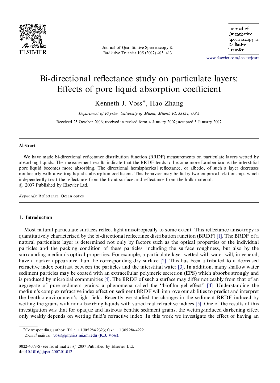 Bi-directional reflectance study on particulate layers: Effects of pore liquid absorption coefficient