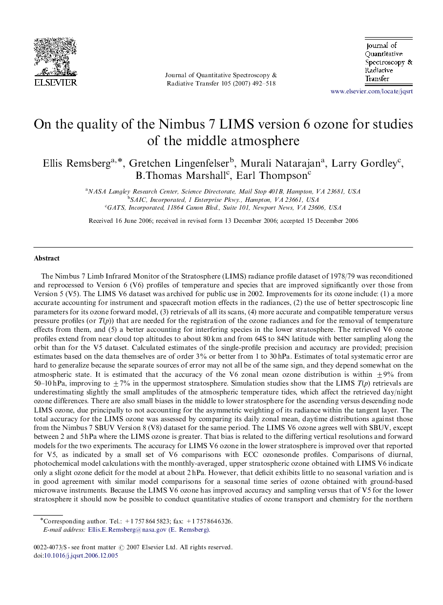 On the quality of the Nimbus 7 LIMS version 6 ozone for studies of the middle atmosphere