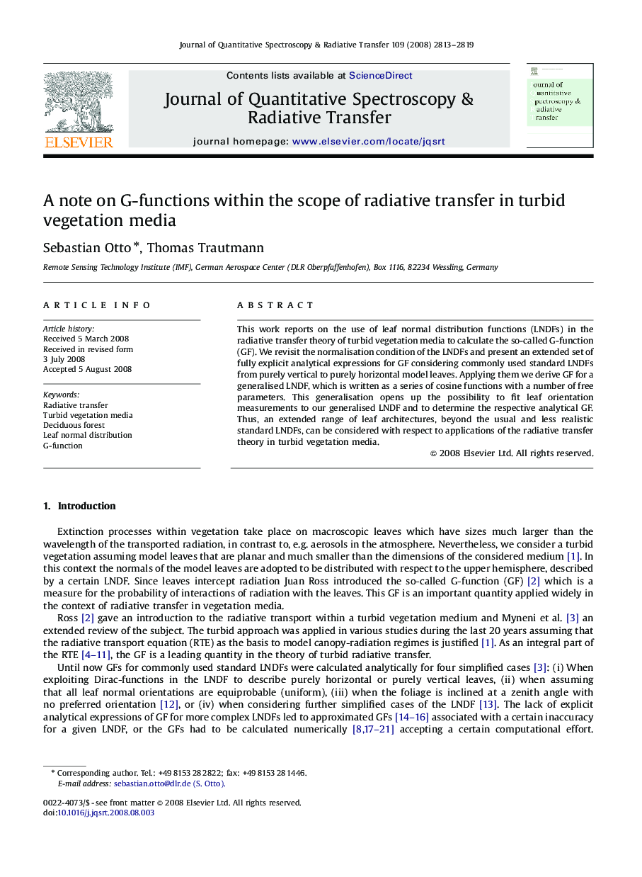 A note on G-functions within the scope of radiative transfer in turbid vegetation media