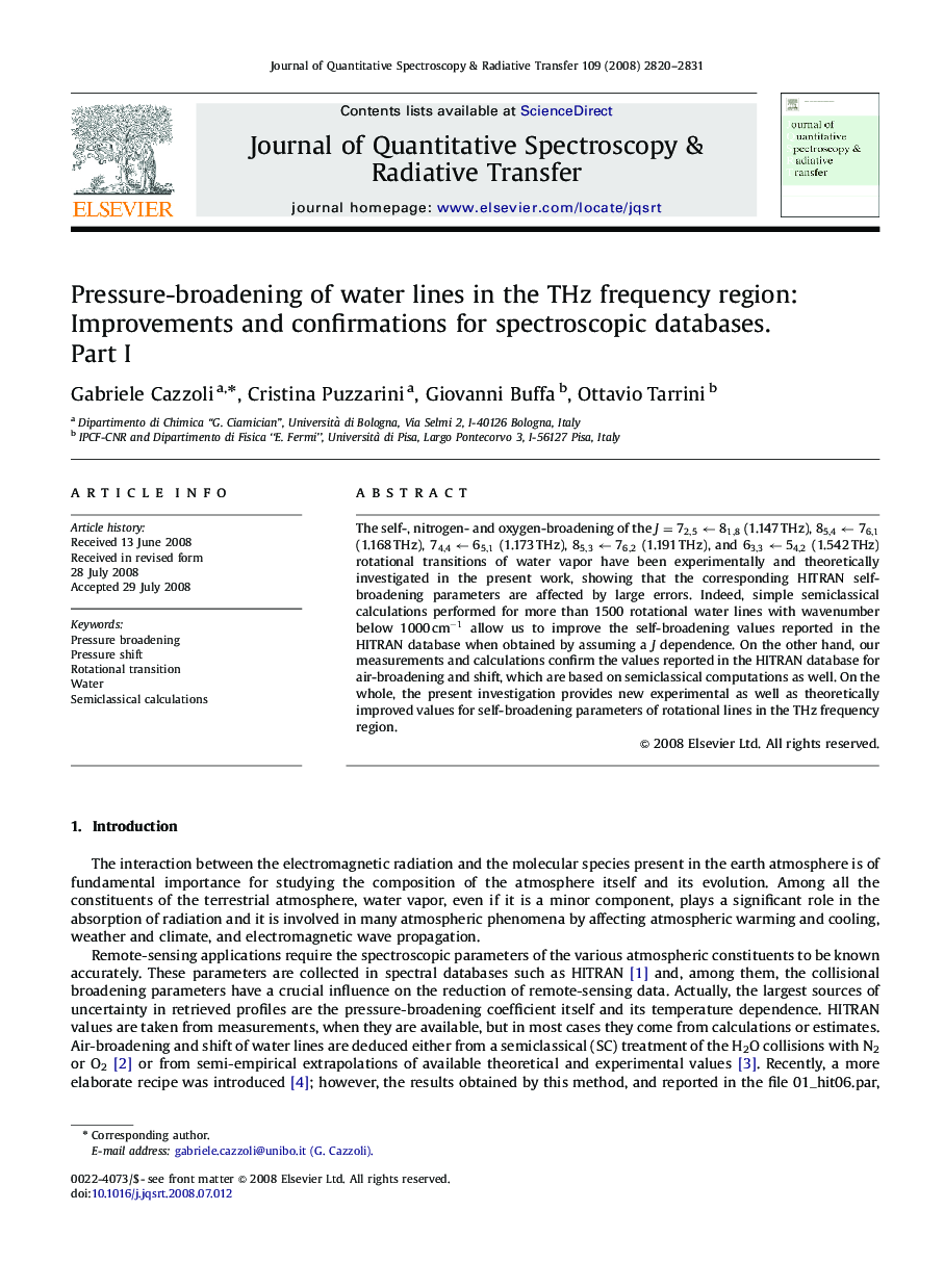 Pressure-broadening of water lines in the THz frequency region: Improvements and confirmations for spectroscopic databases.: Part I