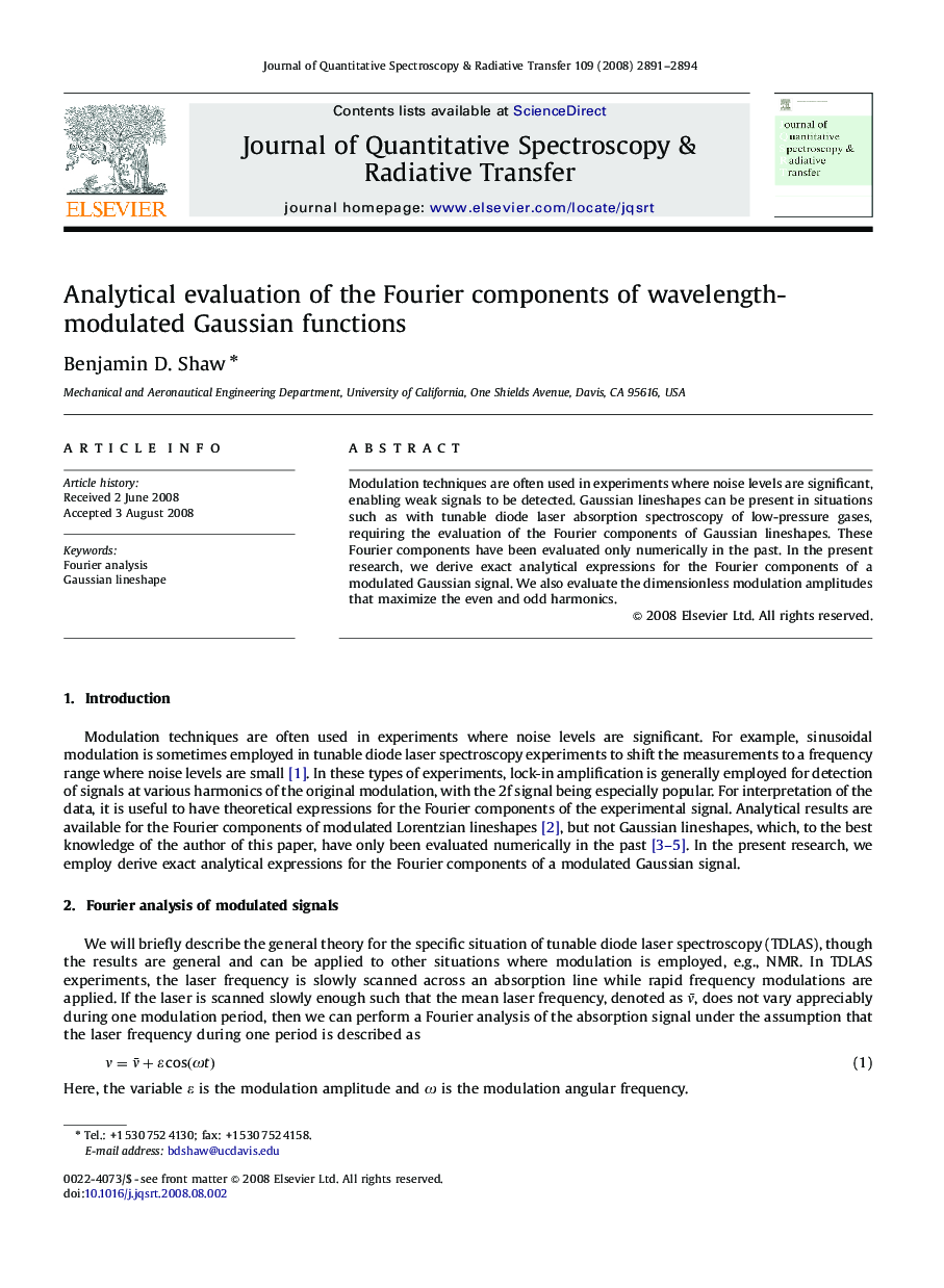 Analytical evaluation of the Fourier components of wavelength-modulated Gaussian functions