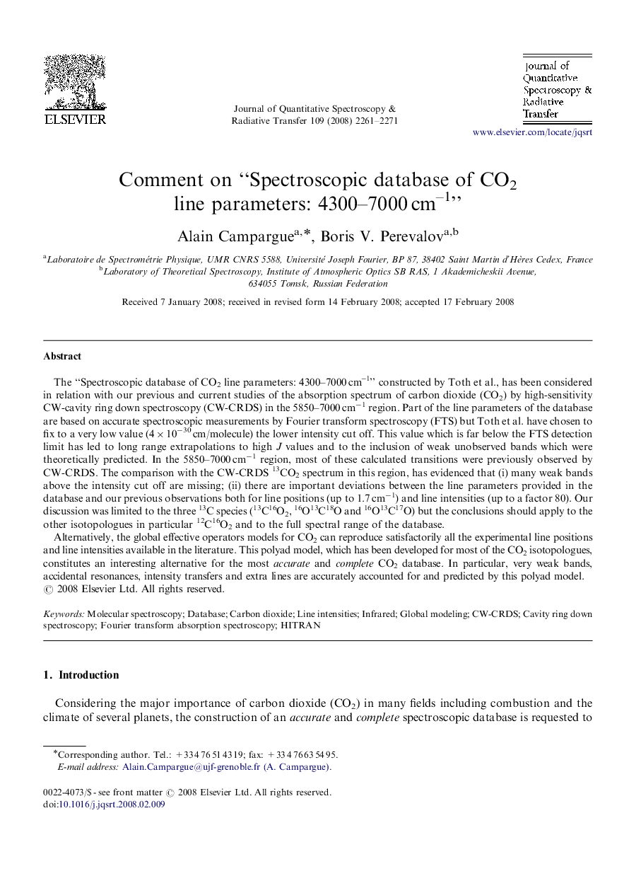 Comment on “Spectroscopic database of CO2 line parameters: 4300-7000 cm-1”