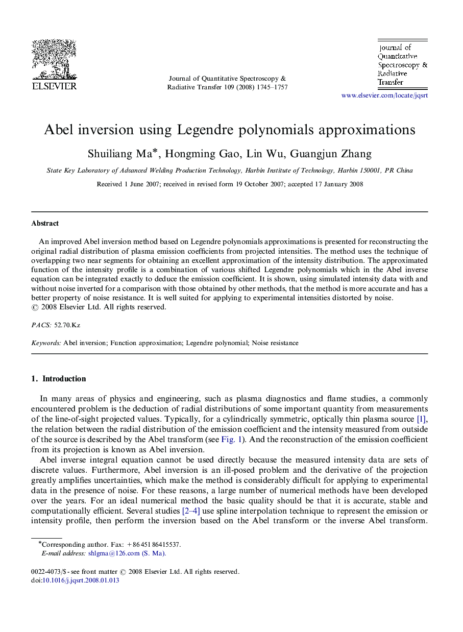 Abel inversion using Legendre polynomials approximations