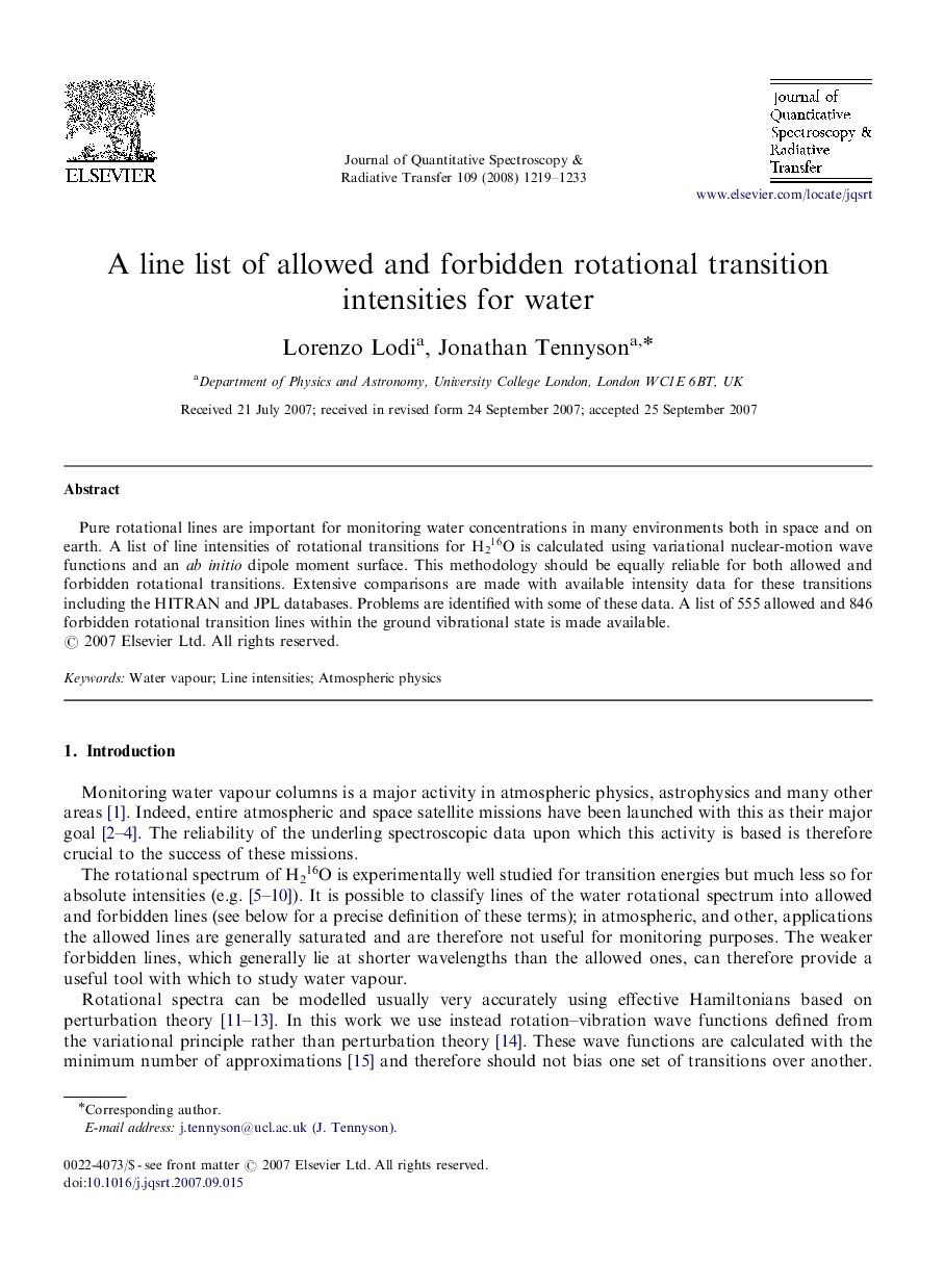 A line list of allowed and forbidden rotational transition intensities for water