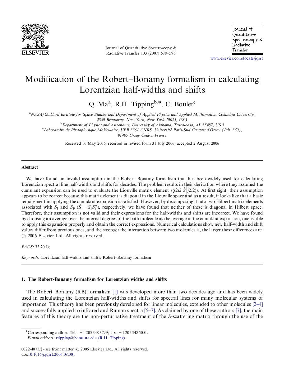 Modification of the Robert-Bonamy formalism in calculating Lorentzian half-widths and shifts