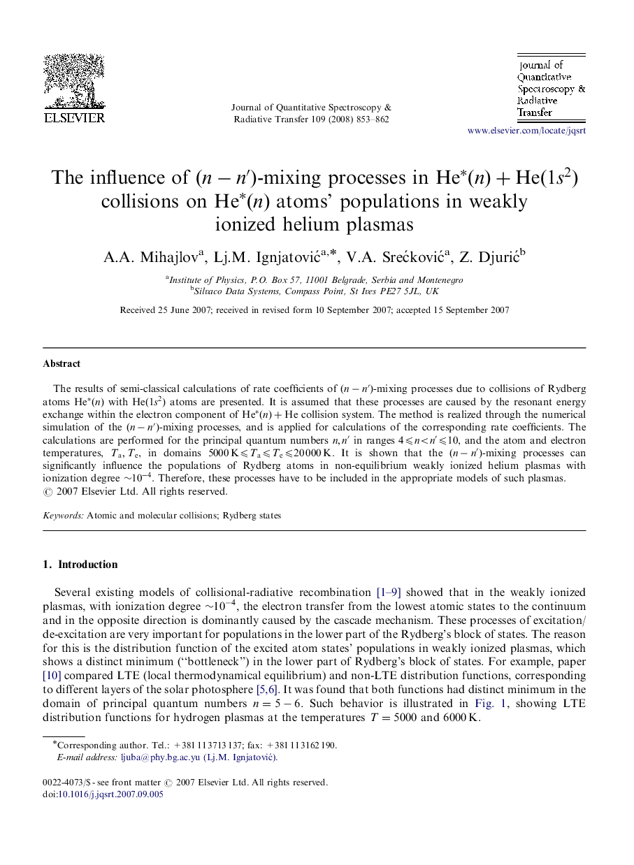 The influence of (n-nâ²)-mixing processes in He*(n)+He(1s2) collisions on He*(n) atoms' populations in weakly ionized helium plasmas