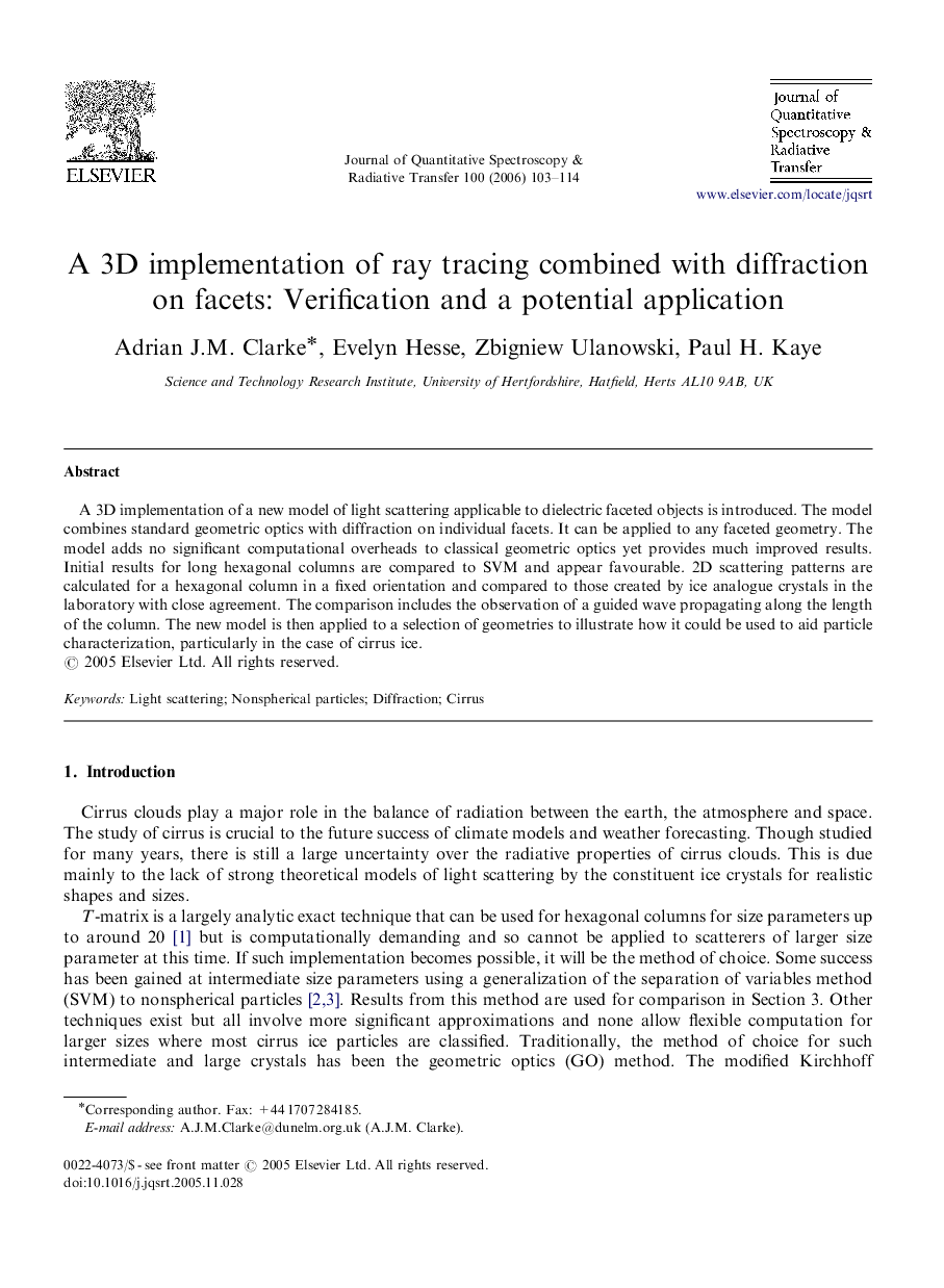 A 3D implementation of ray tracing combined with diffraction on facets: Verification and a potential application