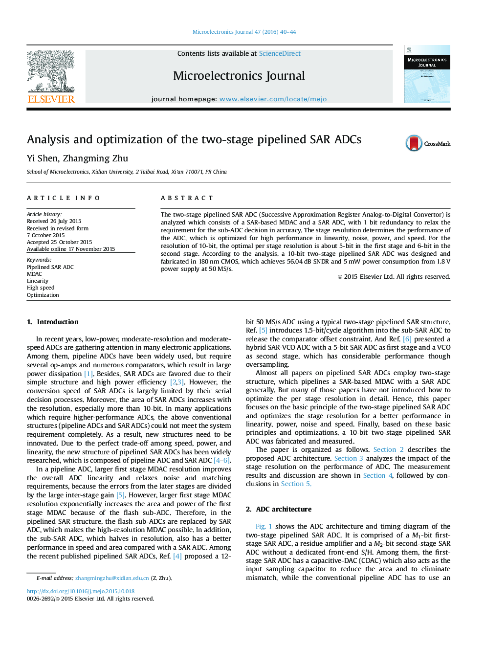 Analysis and optimization of the two-stage pipelined SAR ADCs