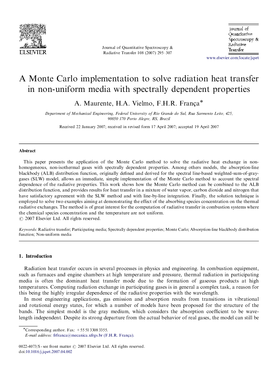 A Monte Carlo implementation to solve radiation heat transfer in non-uniform media with spectrally dependent properties