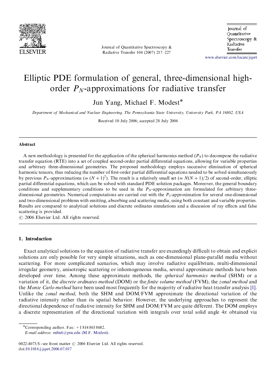 Elliptic PDE formulation of general, three-dimensional high-order PN-approximations for radiative transfer