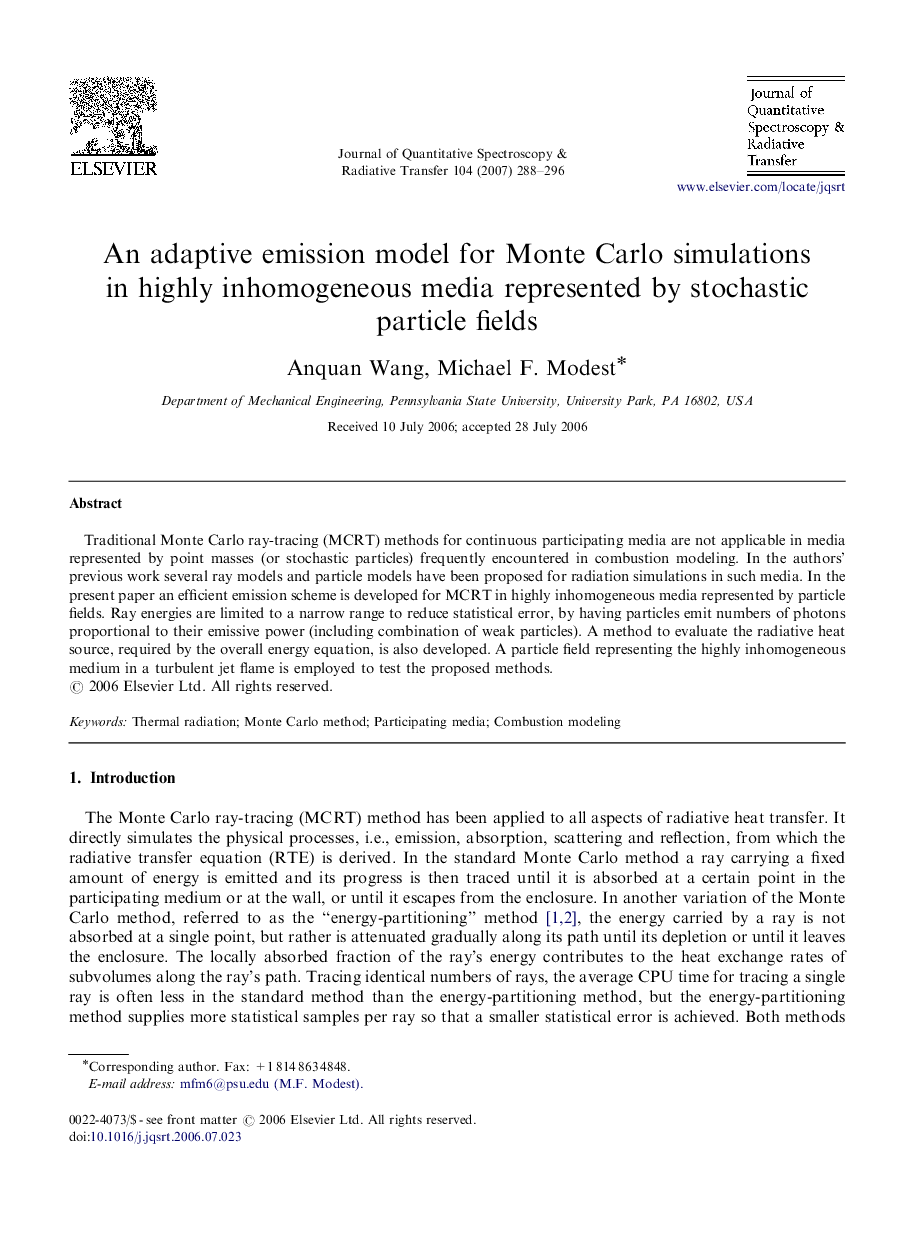 An adaptive emission model for Monte Carlo simulations in highly inhomogeneous media represented by stochastic particle fields