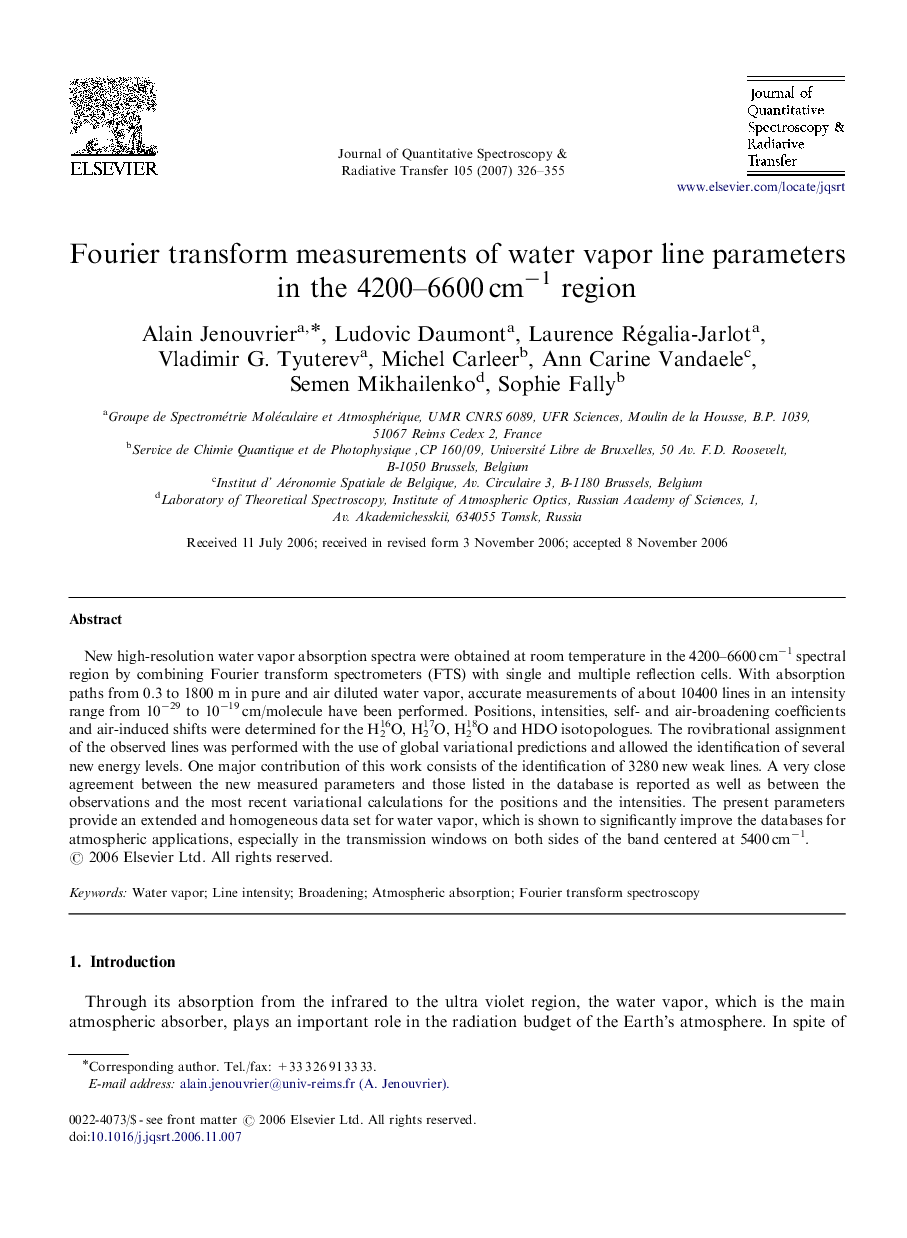 Fourier transform measurements of water vapor line parameters in the 4200-6600 cmâ1 region