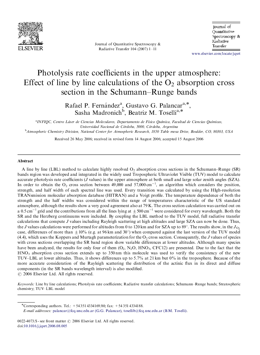 Photolysis rate coefficients in the upper atmosphere: Effect of line by line calculations of the O2 absorption cross section in the Schumann-Runge bands