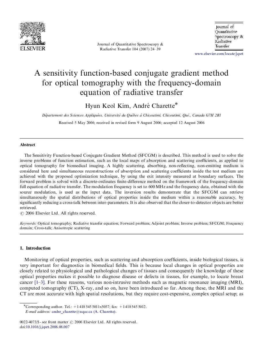 A sensitivity function-based conjugate gradient method for optical tomography with the frequency-domain equation of radiative transfer