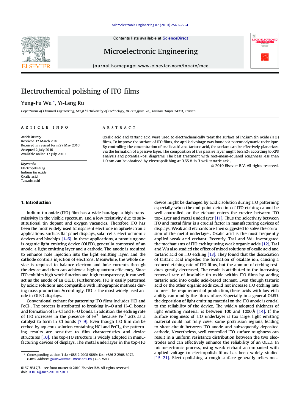 Electrochemical polishing of ITO films