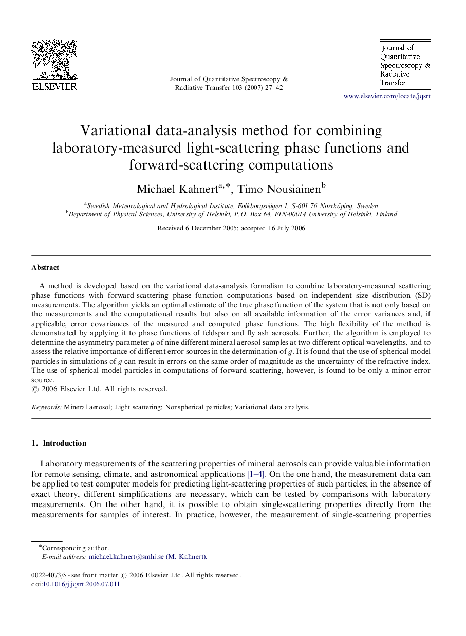 Variational data-analysis method for combining laboratory-measured light-scattering phase functions and forward-scattering computations