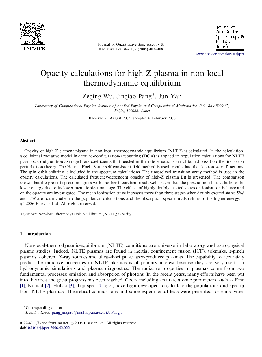Opacity calculations for high-Z plasma in non-local thermodynamic equilibrium