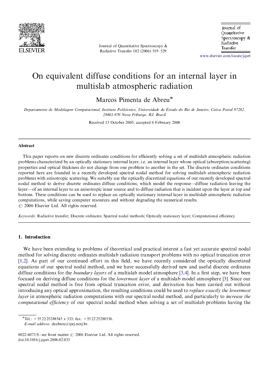 On equivalent diffuse conditions for an internal layer in multislab atmospheric radiation