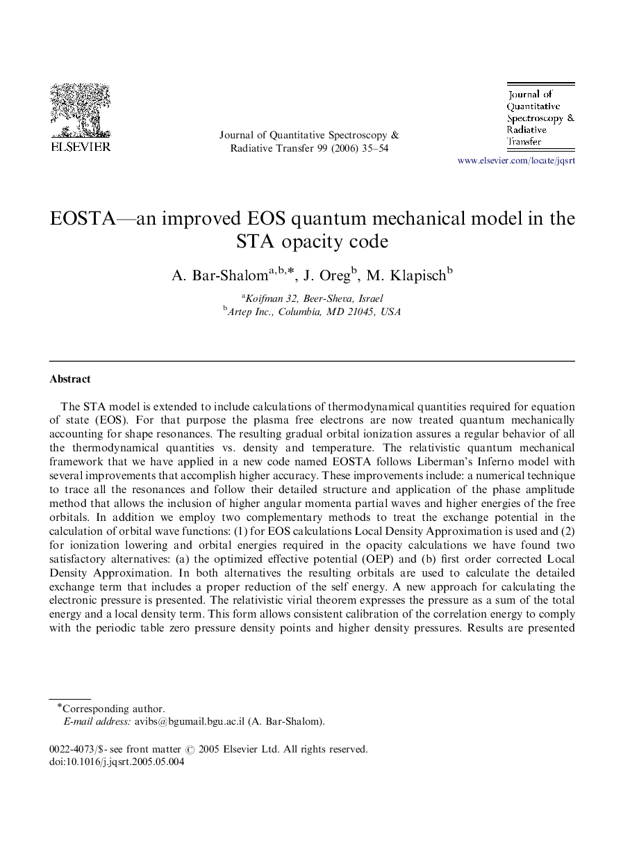 EOSTA-an improved EOS quantum mechanical model in the STA opacity code