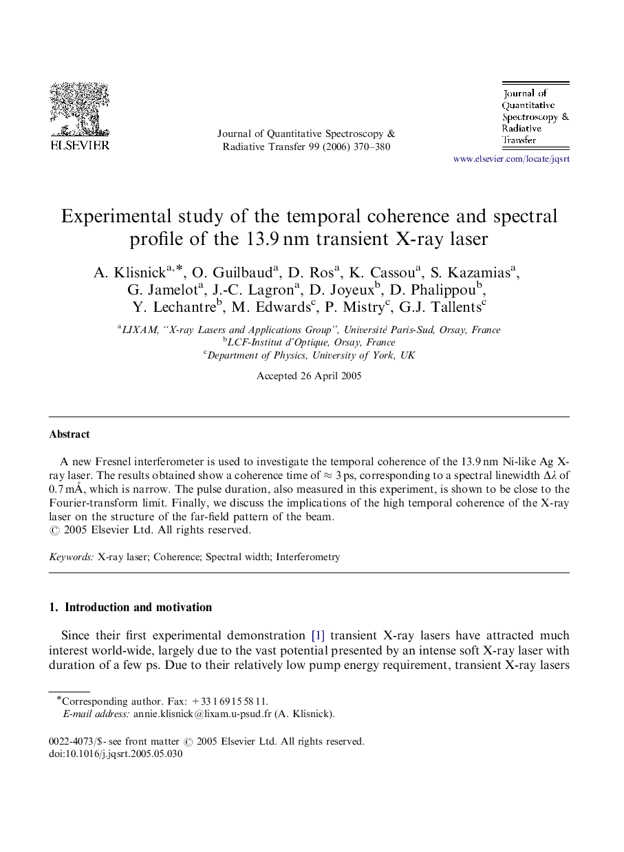 Experimental study of the temporal coherence and spectral profile of the 13.9 nm transient X-ray laser