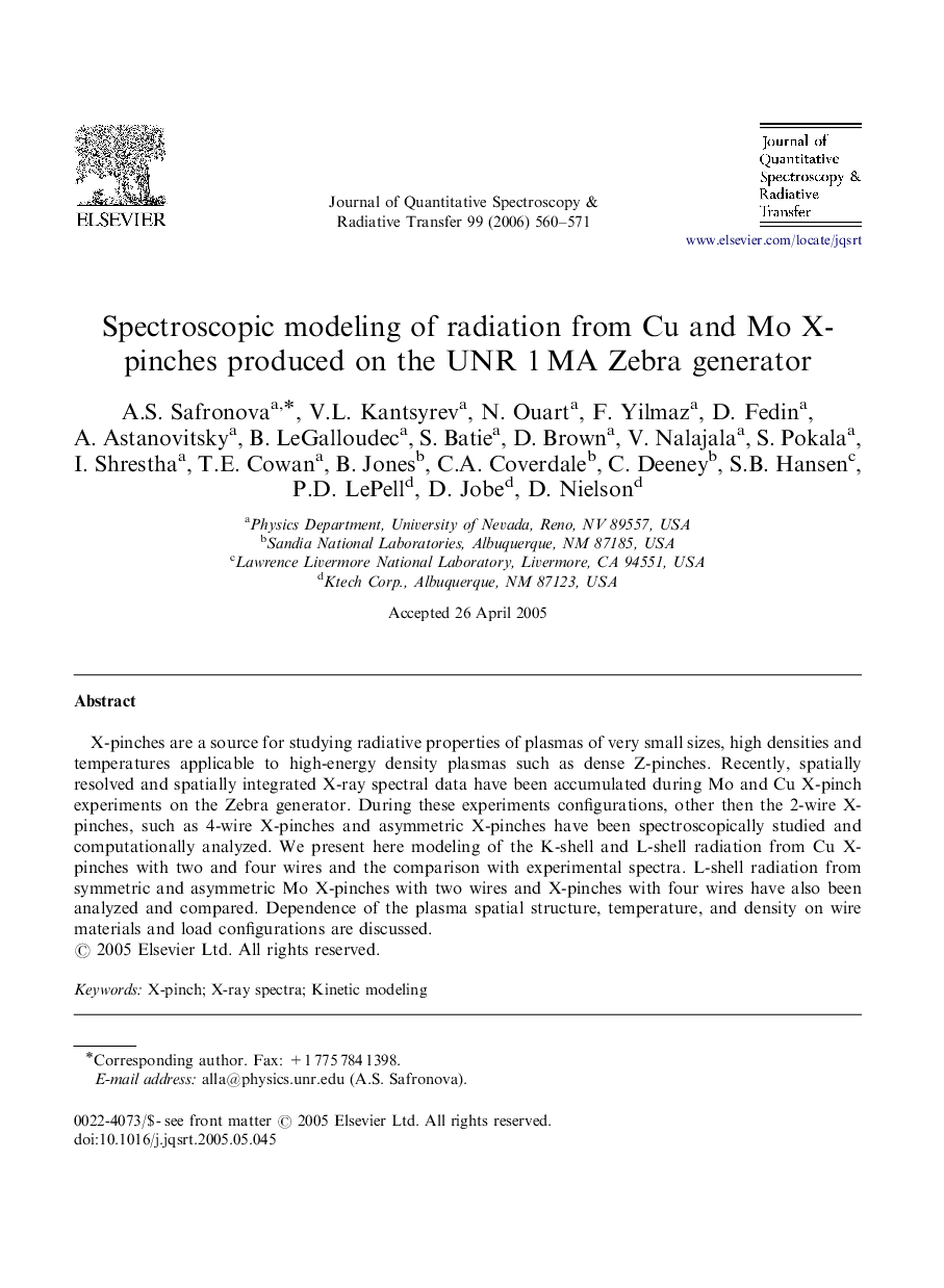 Spectroscopic modeling of radiation from Cu and Mo X-pinches produced on the UNR 1 MA Zebra generator